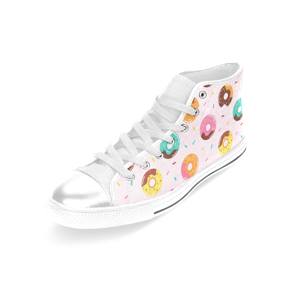 Donut pattern glaze pink background Women's High Top Canvas Shoes White