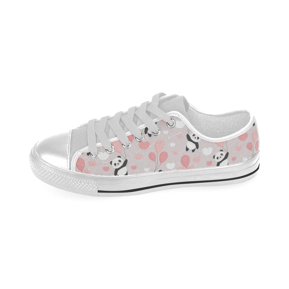Cute panda ballon heart pattern Men's Low Top Canvas Shoes White