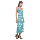Vintage star pattern V-Neck Open Fork Long Dress