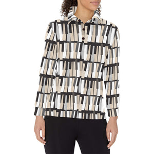 Piano Pattern Print Design 04 Women's Long Sleeve Polo Shirt