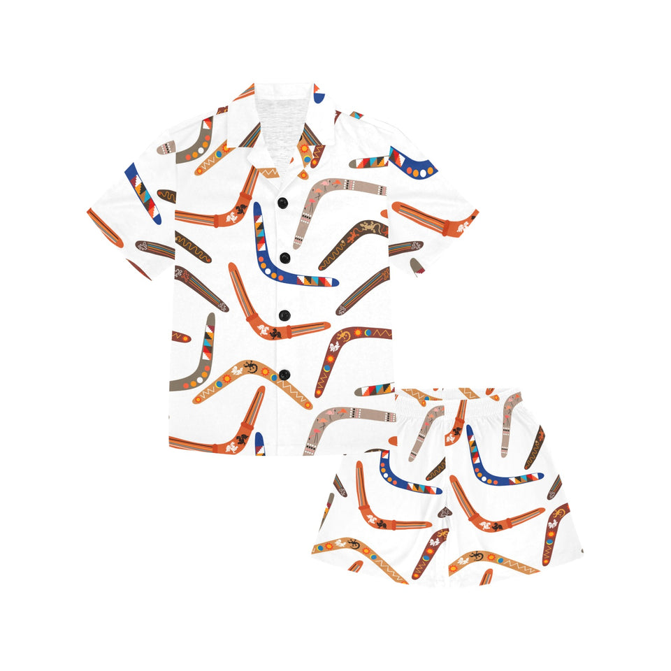 Boomerang Australian aboriginal ornament pattern Kids' Boys' Girls' V-Neck Short Pajama Set