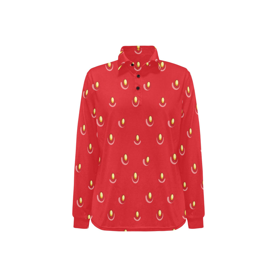 strawberry texture skin pattern Women's Long Sleeve Polo Shirt