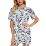 Butterfly pattern Women's V-Neck Short Pajama Set