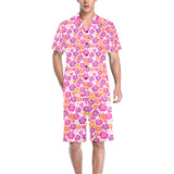 Hibiscus Pattern Print Design 01 Men's V-Neck Short Pajama Set