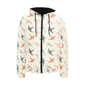 Swallow Pattern Print Design 02 Men's Padded Hooded Jacket