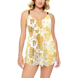 Gold grape pattern Chest Sexy Pleated Two Piece Swim Dress