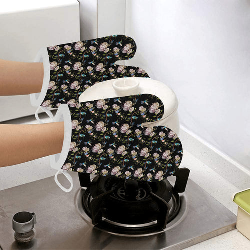 Hummingbird Pattern Print Design 03 Heat Resistant Oven Mitts