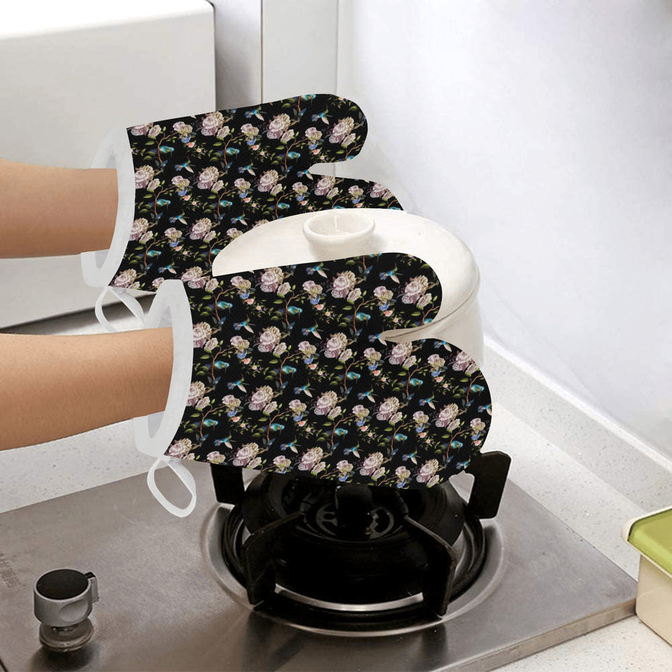 Hummingbird Pattern Print Design 03 Heat Resistant Oven Mitts