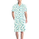 Green ginkgo leaves pattern Men's V-Neck Short Pajama Set