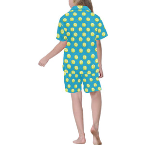 Tennis Pattern Print Design 05 Kids' Boys' Girls' V-Neck Short Pajama Set