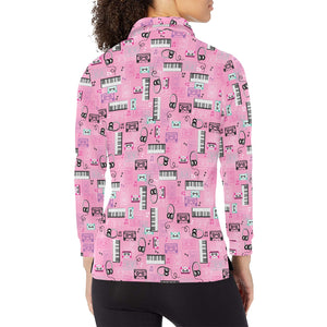 Piano Pattern Print Design 01 Women's Long Sleeve Polo Shirt