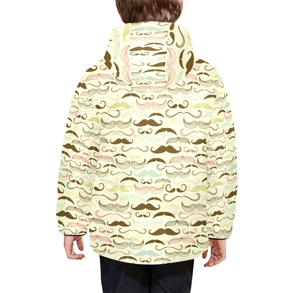Mustache Beard Pattern Print Design 01 Kids' Boys' Girls' Padded Hooded Jacket