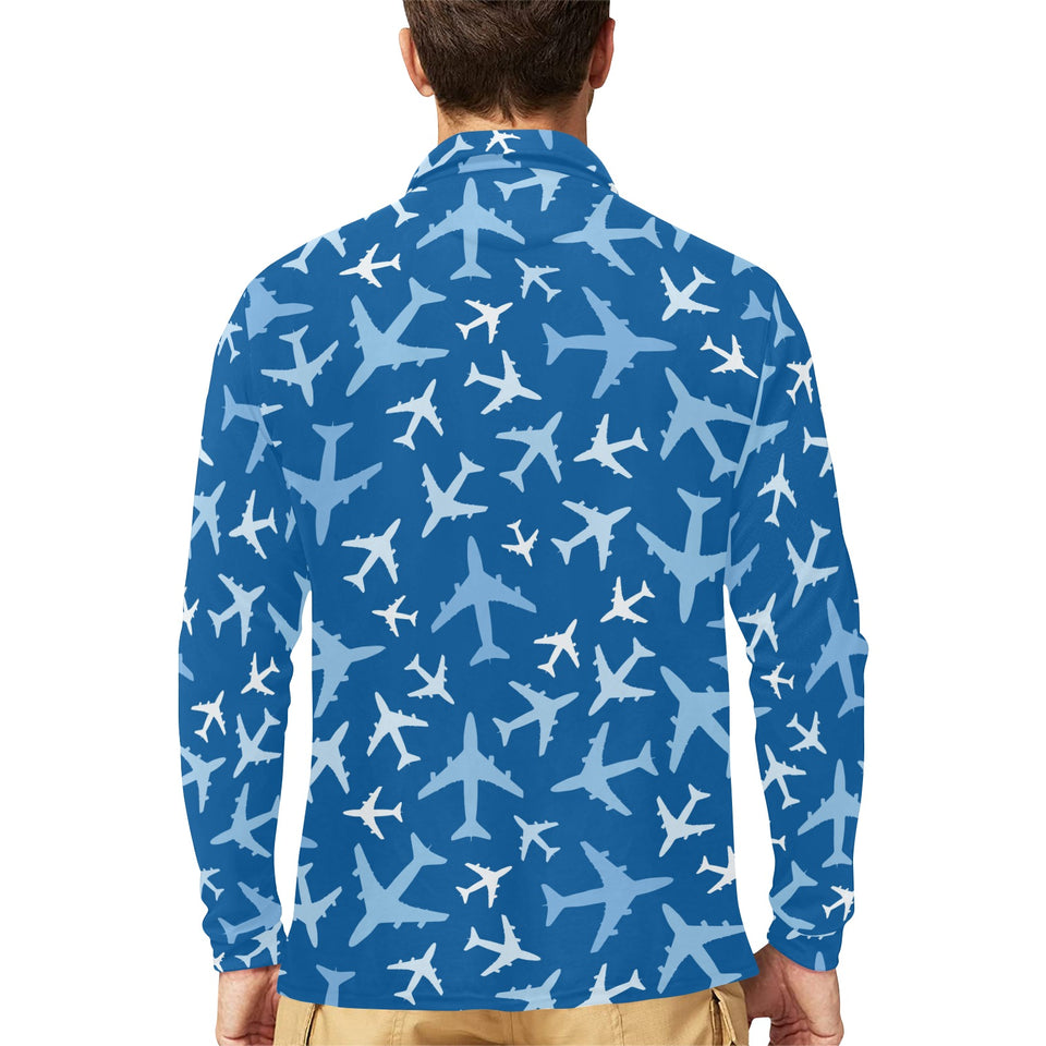 Airplane pattern in the sky Men's Long Sleeve Polo Shirt