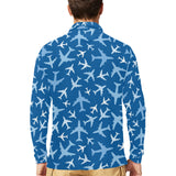 Airplane pattern in the sky Men's Long Sleeve Polo Shirt