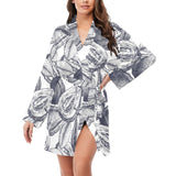 Guava tropical hand drawn pattern Women's Long Sleeve Belted Night Robe