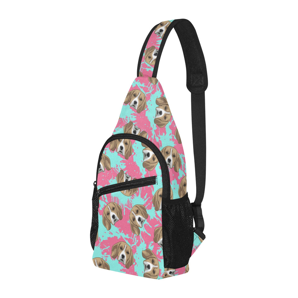 Beagle muzzles turquoise paint splashes pink patte All Over Print Chest Bag