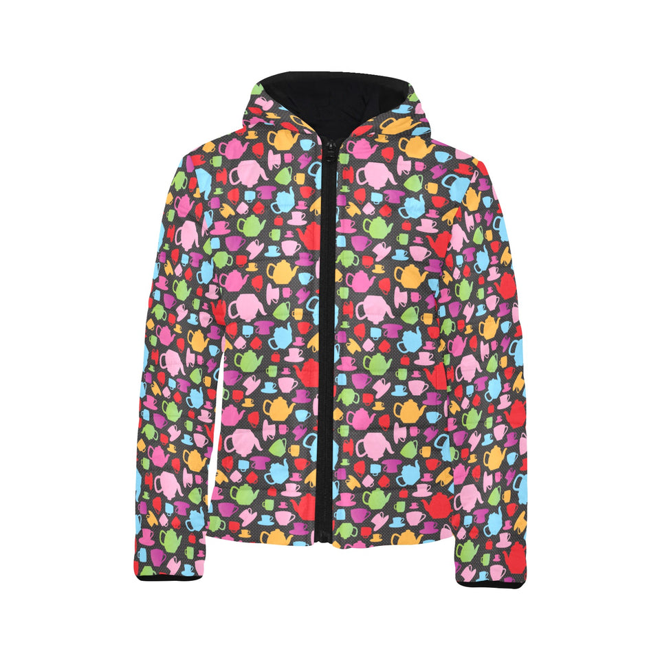 Tea pots Pattern Print Design 01 Kids' Boys' Girls' Padded Hooded Jacket