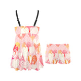 Hand drawn heart design pattern Chest Sexy Pleated Two Piece Swim Dress