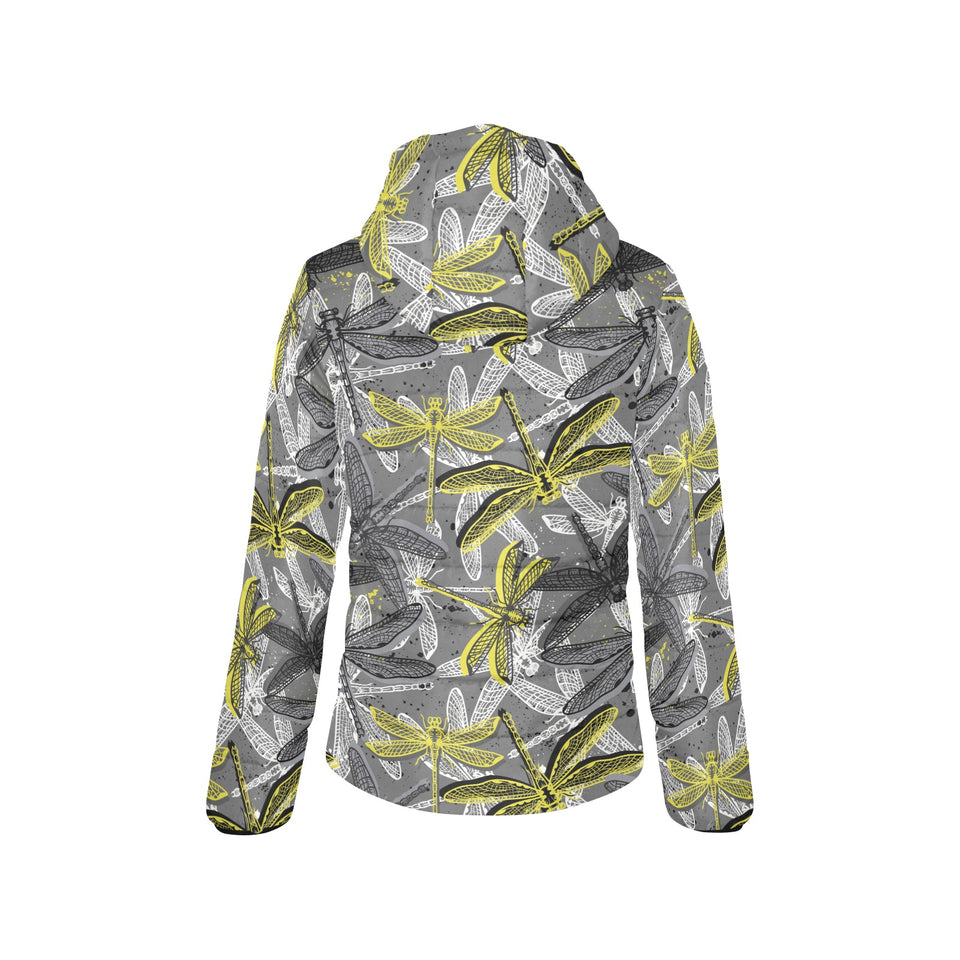 Hand drawn dragonfly pattern Women's Padded Hooded Jacket