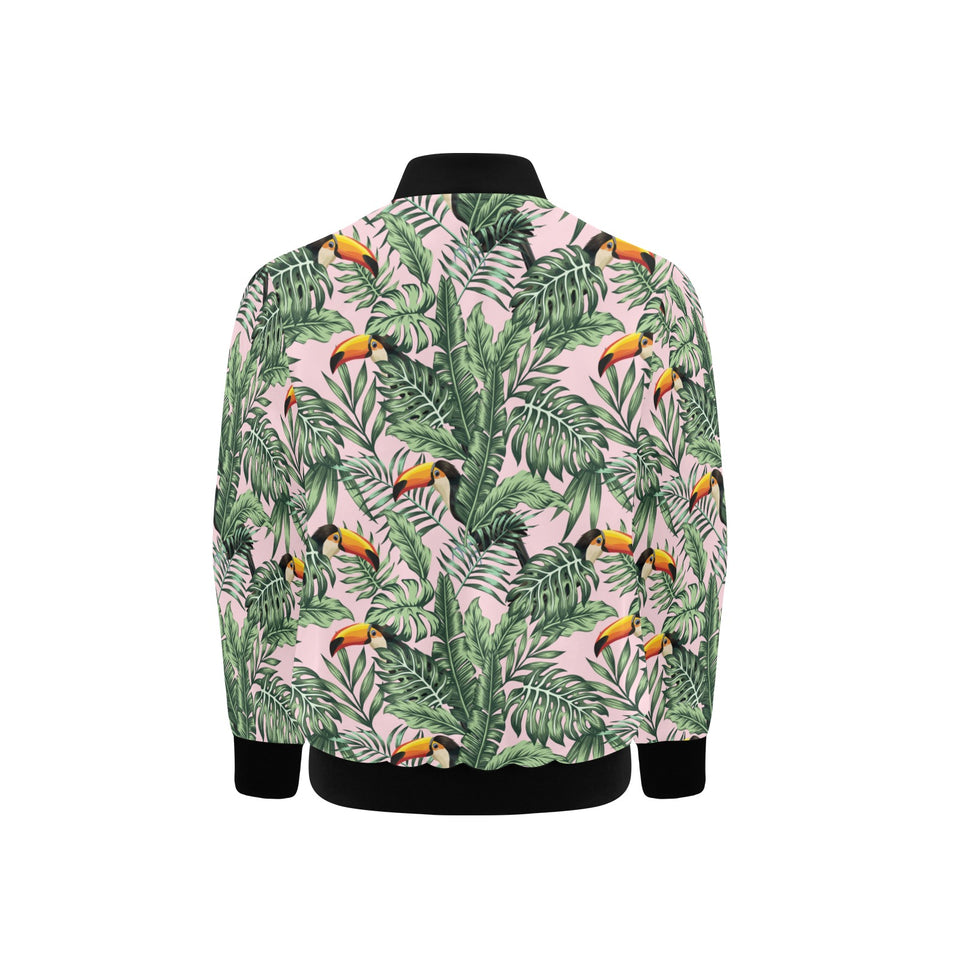 Toucan tropical green jungle palm pattern Kids' Boys' Girls' Bomber Jacket
