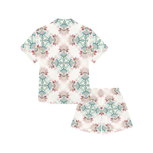 Square floral indian flower pattern Kids' Boys' Girls' V-Neck Short Pajama Set