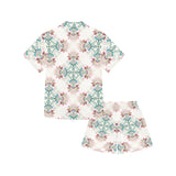 Square floral indian flower pattern Kids' Boys' Girls' V-Neck Short Pajama Set