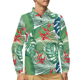 heliconia palm and monstera leaves pattern Men's Long Sleeve Polo Shirt