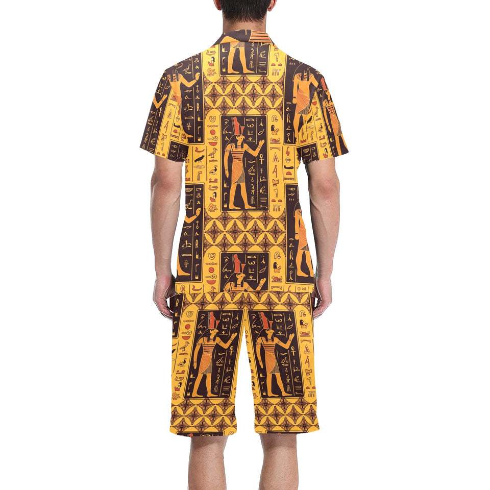 Egypt Hieroglyphics Pattern Print Design 05 Men's V-Neck Short Pajama Set