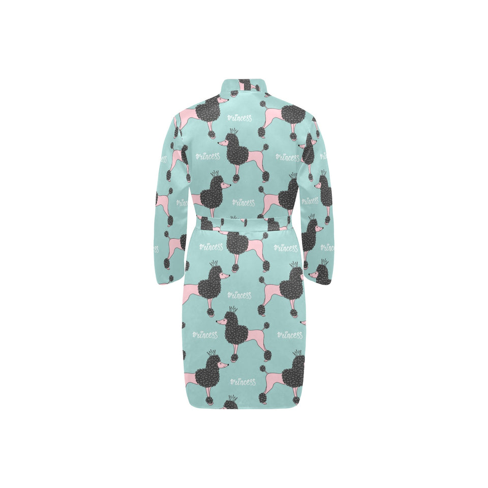 poodle dog green background Men's Long Sleeve Belted Night Robe