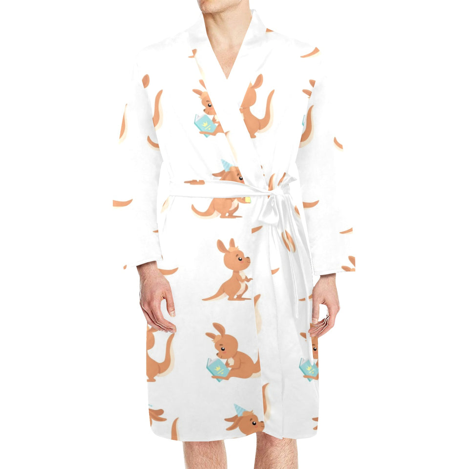 Cute Kangaroo pattern Men's Long Sleeve Belted Night Robe