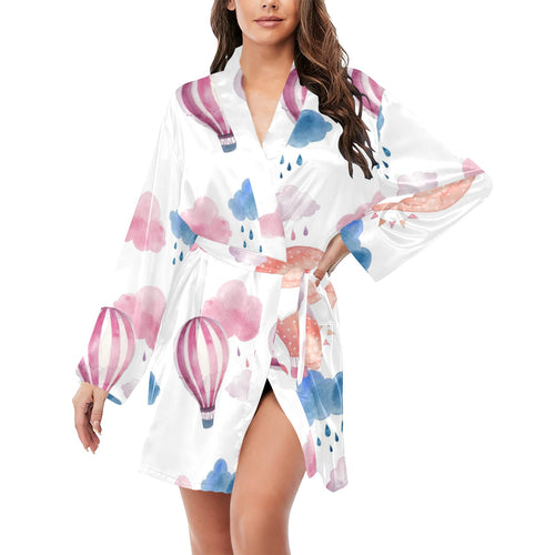 Watercolor air balloon cloud pattern Women's Long Sleeve Belted Night Robe