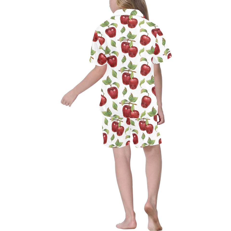 Red apples pattern Kids' Boys' Girls' V-Neck Short Pajama Set