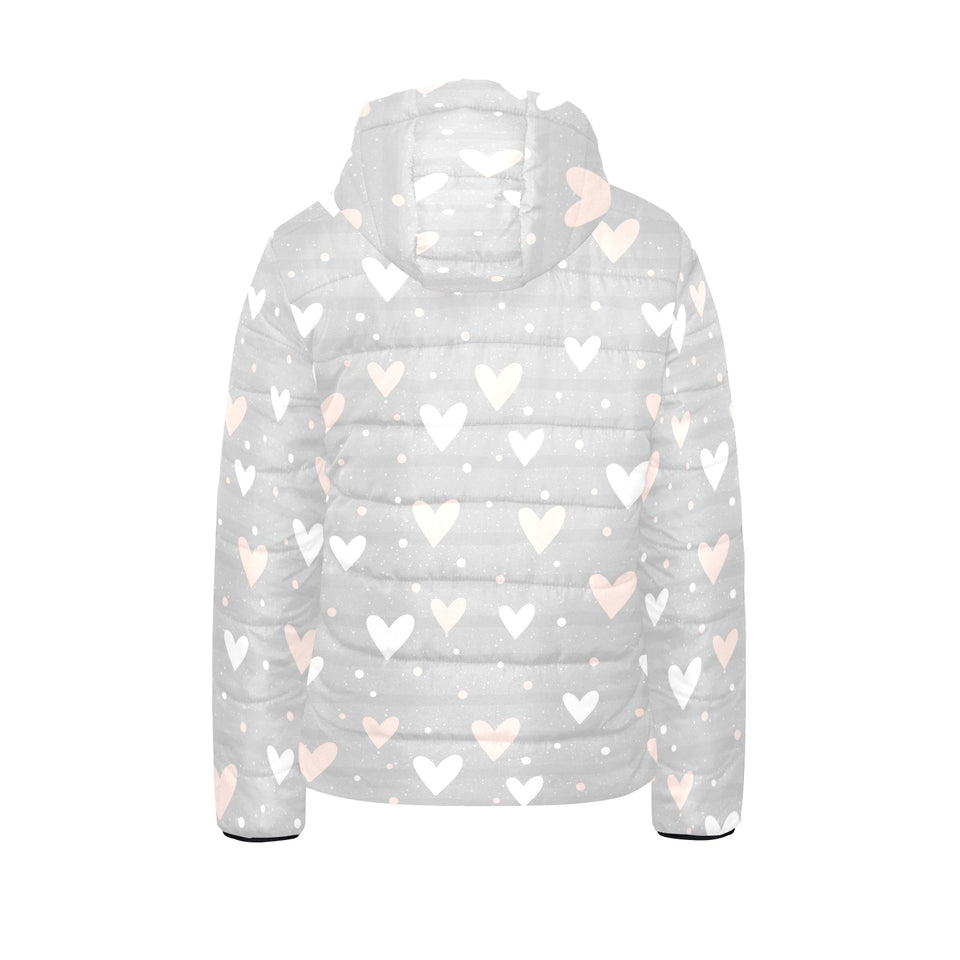 Heart pattern gray background Kids' Boys' Girls' Padded Hooded Jacket