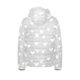 Heart pattern gray background Kids' Boys' Girls' Padded Hooded Jacket