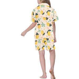 lemon flower leave pattern Kids' Boys' Girls' V-Neck Short Pajama Set