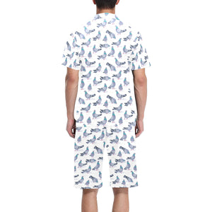 Pigeon Pattern Print Design 03 Men's V-Neck Short Pajama Set