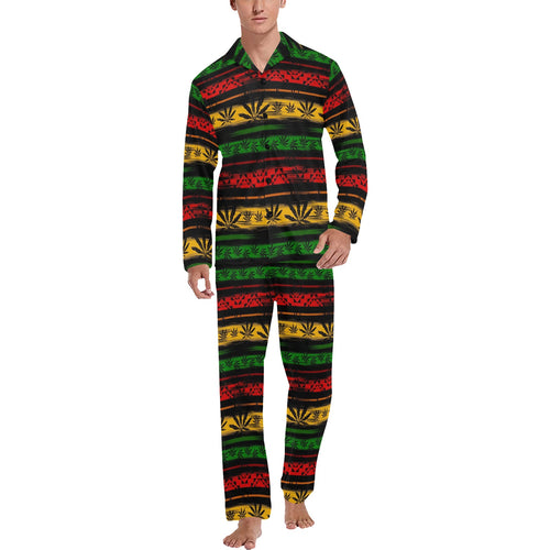 Canabis Marijuana Weed Pattern Print Design 04 Men's Long Pajama Set