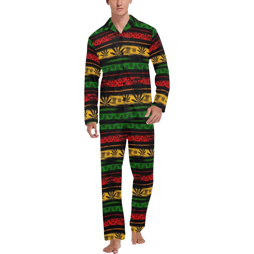 Canabis Marijuana Weed Pattern Print Design 04 Men's Long Pajama Set