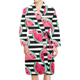 Watercolor paint textured watermelon pieces Men's Long Sleeve Belted Night Robe