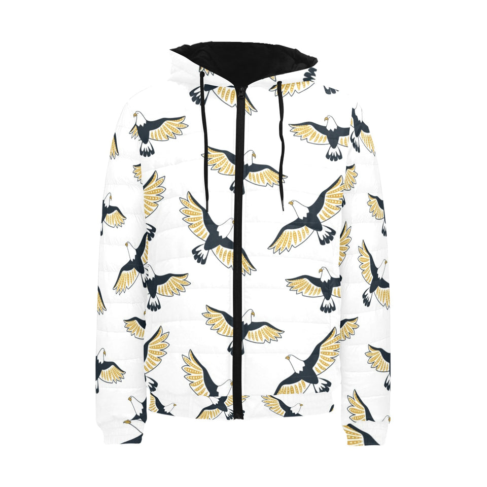 Eagle Pattern Print Design 03 Men's Padded Hooded Jacket