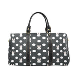 Cute white rabbit polka dots black background Travel Bag