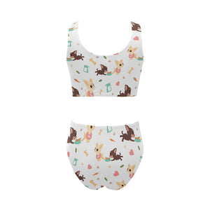 Cute Chihuahua puppie pattern Chest Bowknot High Waisted Bikini Swimsuit