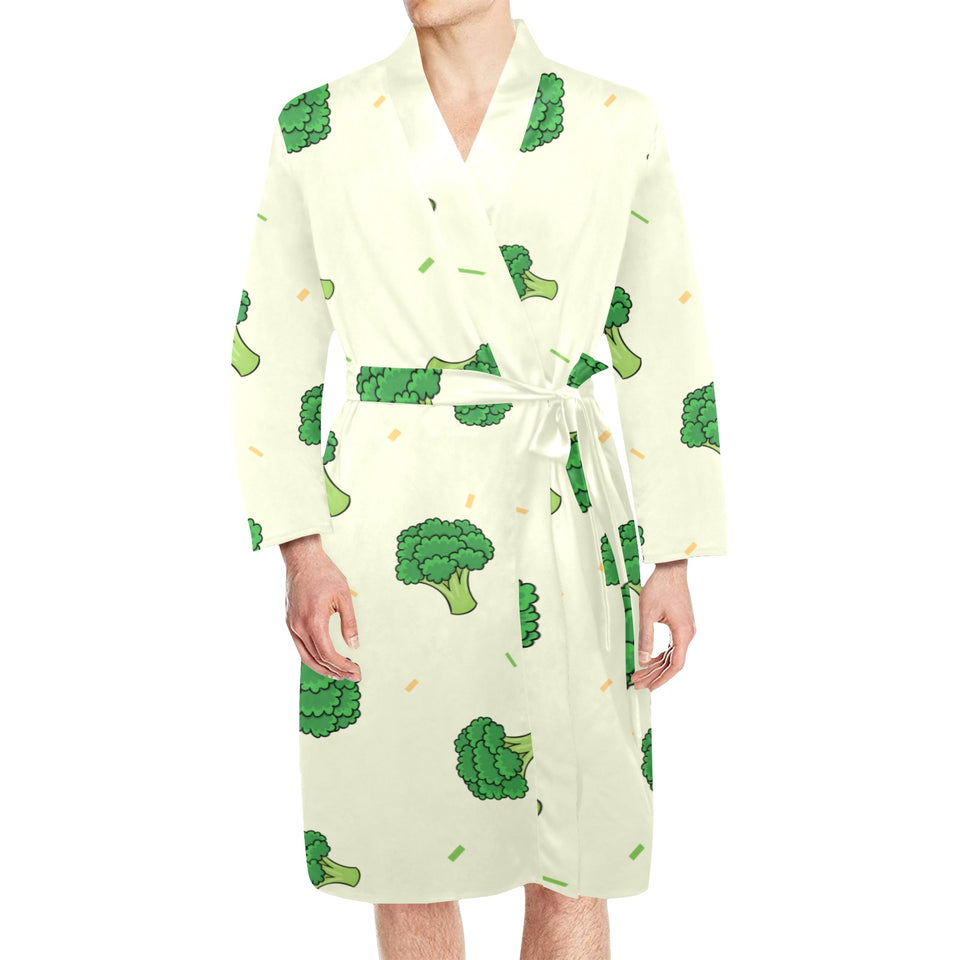 Broccoli pattern Men's Long Sleeve Belted Night Robe