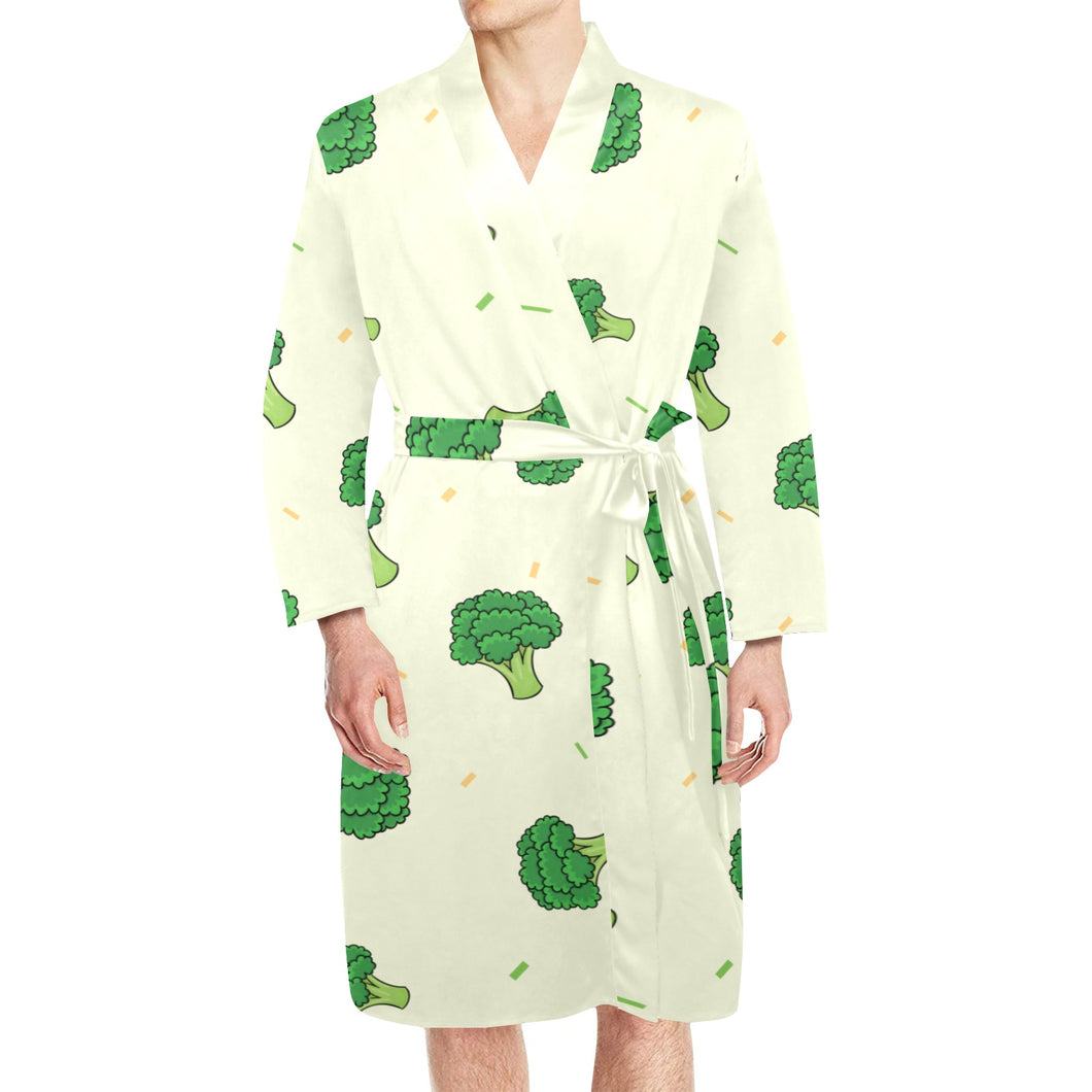 Broccoli pattern Men's Long Sleeve Belted Night Robe