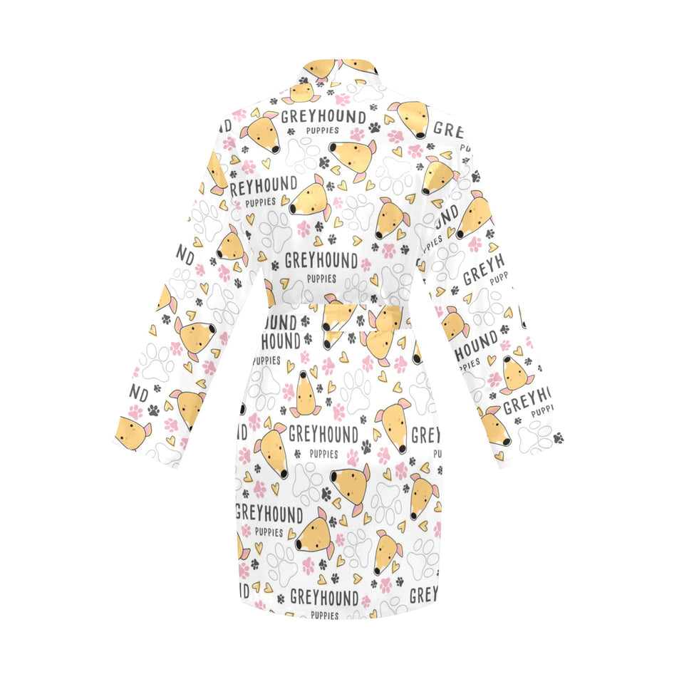 Greyhound Pattern Print Design 03 Women's Long Sleeve Belted Night Robe