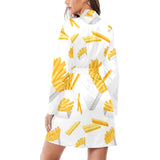 French fries white paper box pattern Women's Long Sleeve Belted Night Robe