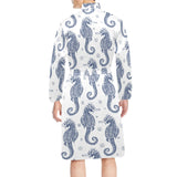 Seahorse pattern background Men's Long Sleeve Belted Night Robe