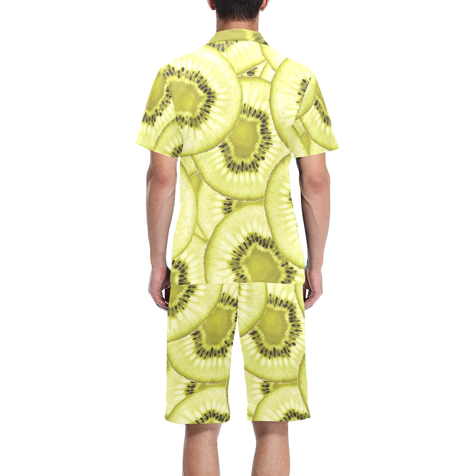 Sliced kiwi pattern Men's V-Neck Short Pajama Set