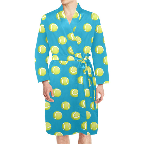 Tennis Pattern Print Design 05 Men's Long Sleeve Belted Night Robe