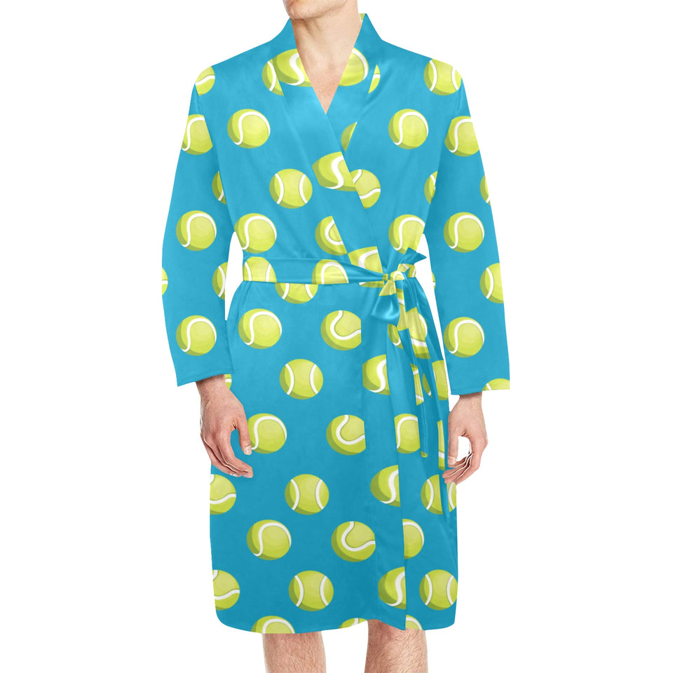 Tennis Pattern Print Design 05 Men's Long Sleeve Belted Night Robe